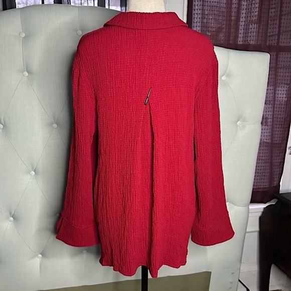 3/$20 💥 Indigo Moon Red Tunic Top Lagenlook Bell Sleeve Button Front Collared - Picture 12 of 16